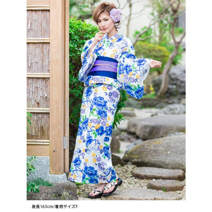 艶やか蝶々柄or矢羽×牡丹柄高級平織り浴衣+帯2点セット NL