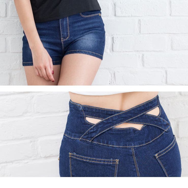 激ストレッチバッククロスハイウエストデニムショートパンツ|NL|CS