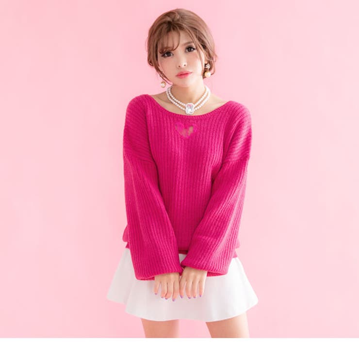 ハートくり抜きバックリボン甘めセクシーニットトップス|DB|LX|SE