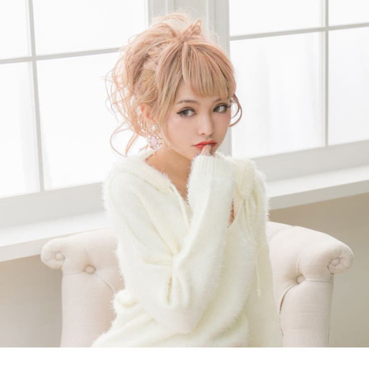 フード付きシャギーグラデーションゆるピタニットワンピース DB