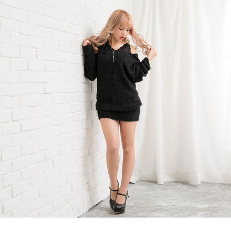 フード付きシャギーグラデーションゆるピタニットワンピース DB