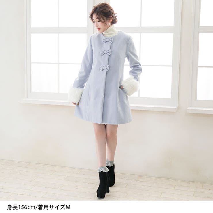 袖口ファー付き3連リボンノーカラーコート|MaR|FN|CS||][品番