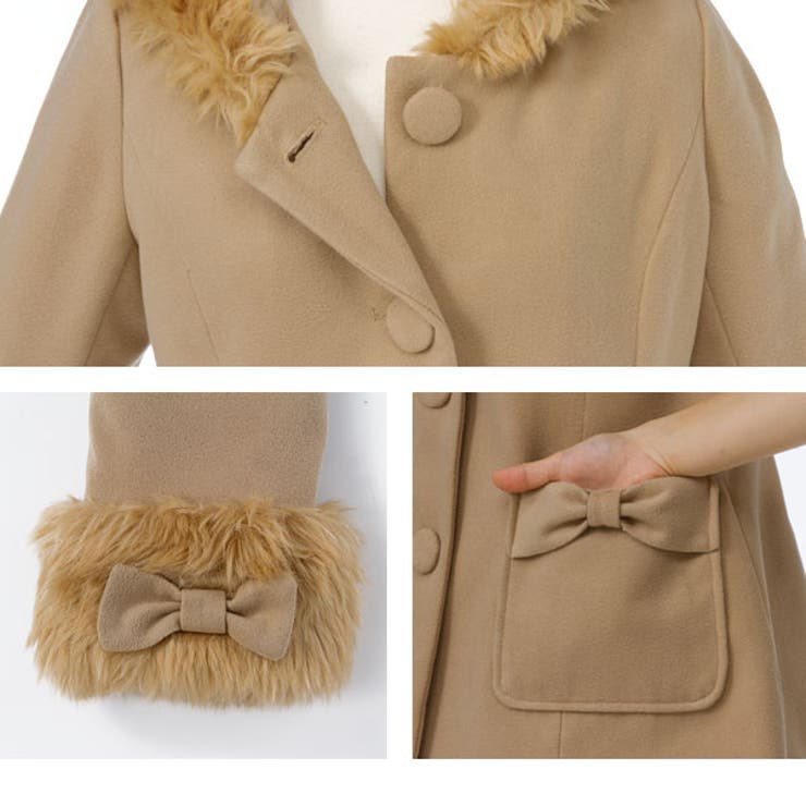 袖口ファー&リボンポケットフード付きショートコート MaR FN[品番