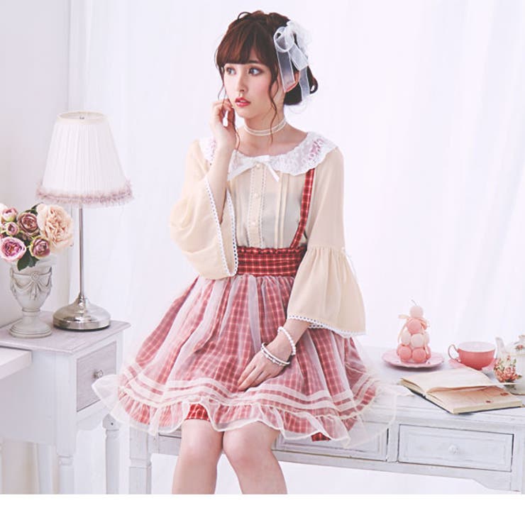姫袖レースクラシカルジョーゼットブラウス|DML|PR|SW||][品番