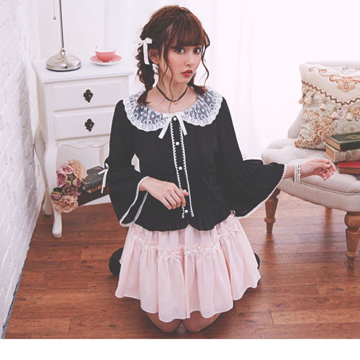 姫袖レースクラシカルジョーゼットブラウス|DML|PR|SW||][品番 