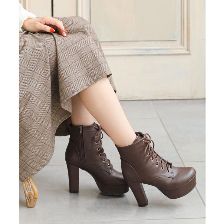 レースアップ 太ヒール ショートブーツ | 夢展望 | 詳細画像34 