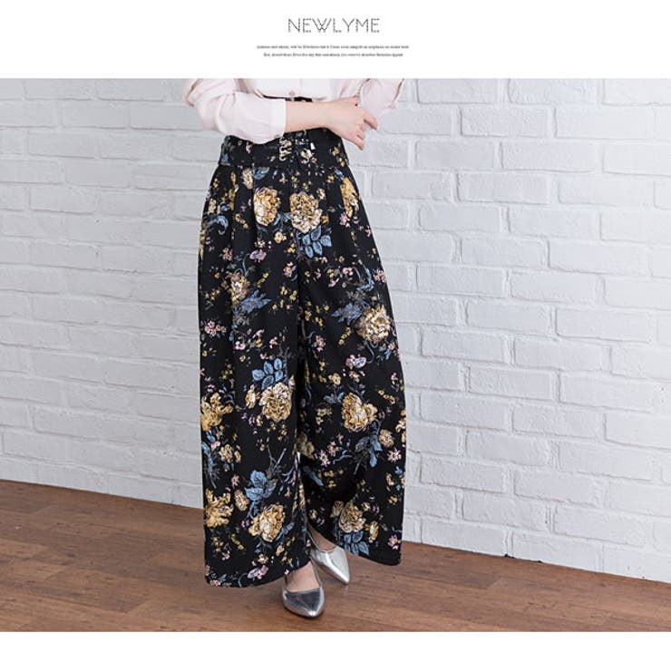 レースアップコルセット付美脚ワイドパンツ|NL|CS||][品番