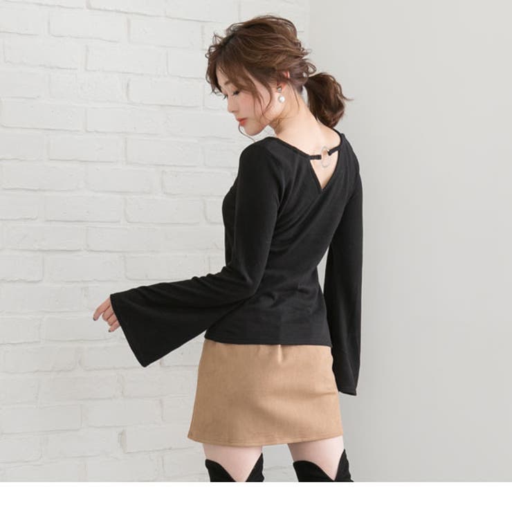 2wayフレア袖両Vネックリング使いニットトップス|LIN|LX||][品番