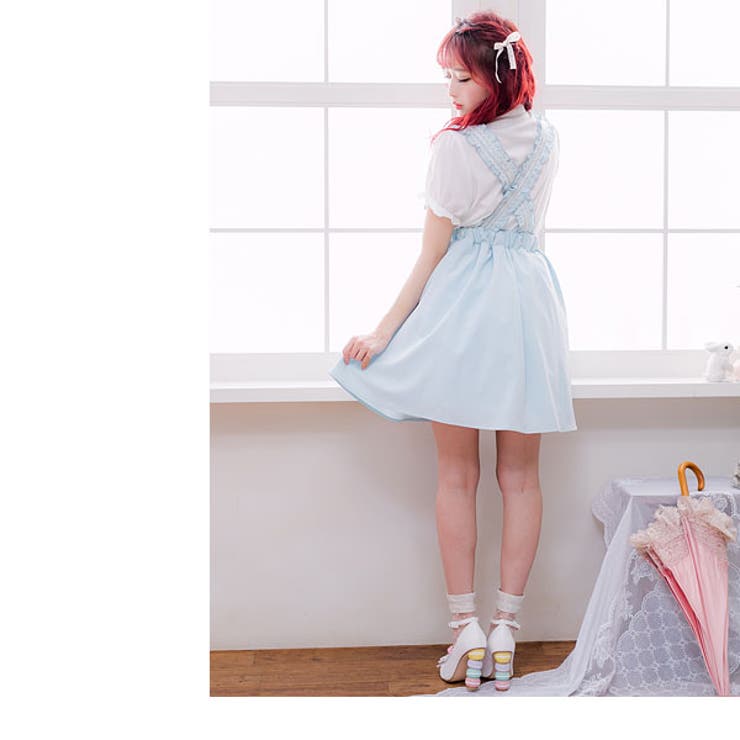 リボン＆レースのマカロンヒールパンプス|DML|FN|SW||][品番
