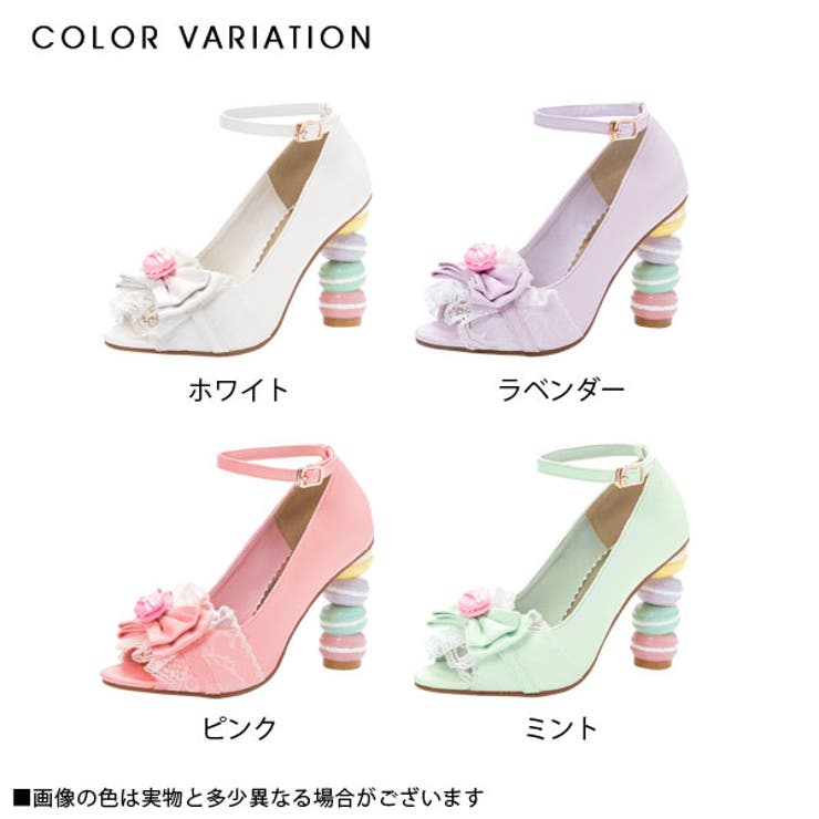 リボン＆レースのマカロンヒールパンプス|DML|FN|SW||][品番