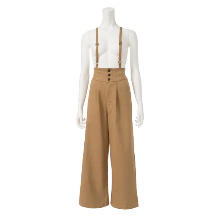 ベージュ サスペンダー付き ワイドパンツ ハウンドトゥースサスペンダーワイドパンツ(S MIX BEIGE): BOTTOM