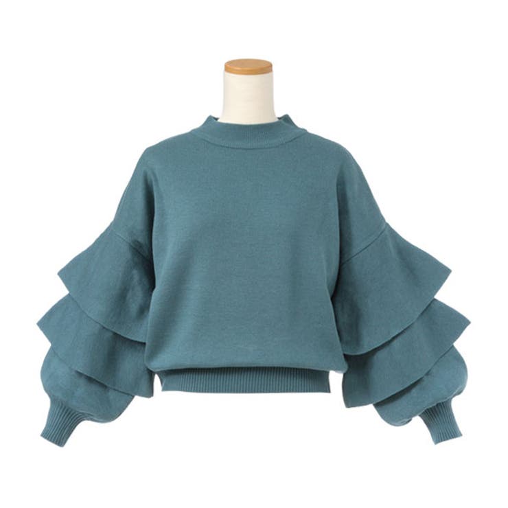 ハイネックバルーンフリルスリーブニットトップス||][品番