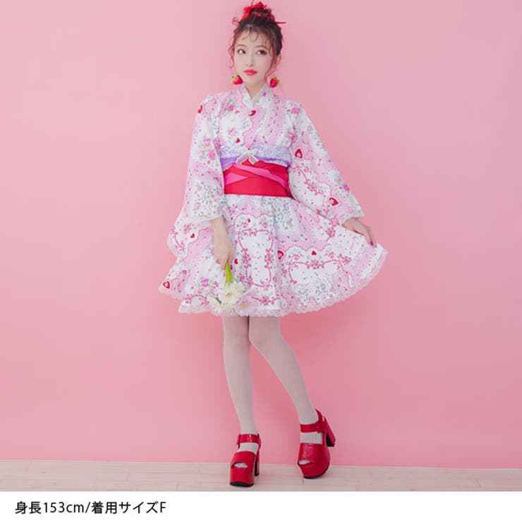 夢展望 dearmylove 浴衣 ハンカチーフ柄 フラワー ピンク 浴衣 フラワー ハンカチーフ柄[品番：YU000041368]｜夢展望