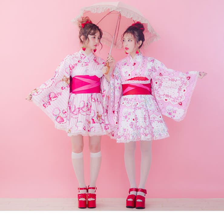 夢展望 dearmylove 浴衣 ハンカチーフ柄 フラワー ピンク 浴衣 フラワー ハンカチーフ柄[品番：YU000041368]｜夢展望