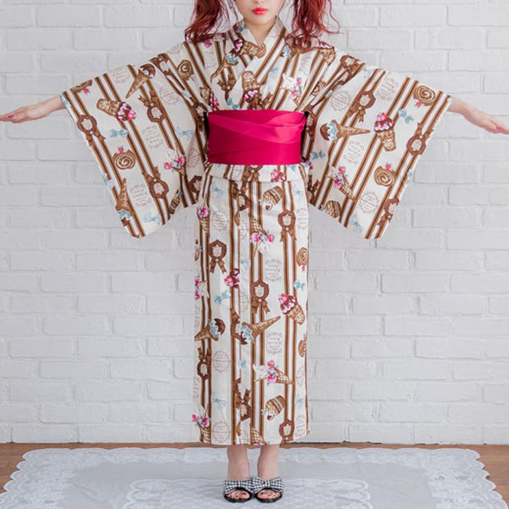 夢展望　ショコラスイーツ柄浴衣 3点セット ショコラスイーツ柄ドレス浴衣|DML|PR|SW][品番：YU000041372
