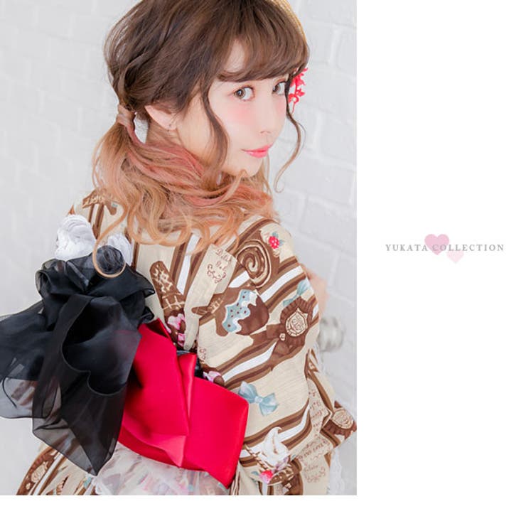 ショコラスイーツ柄ドレス浴衣|DML|PR|SW][品番：YU000041372