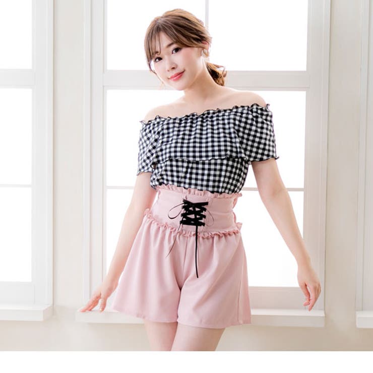 フリルサスペンダー付きウエストレースアップショートパンツ MaR FN