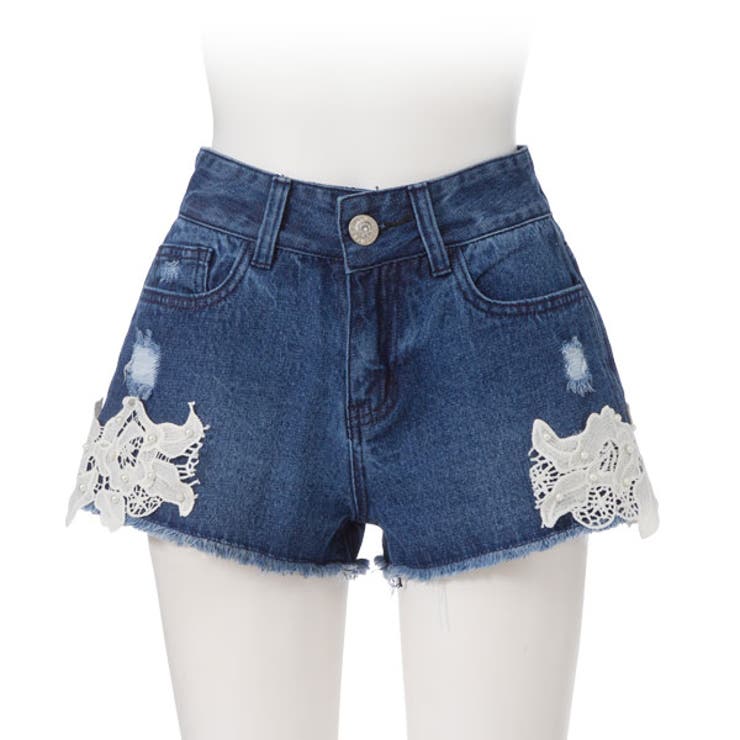裾レースデニムショートパンツ|DB|LX|SE||][品番：YU000041315