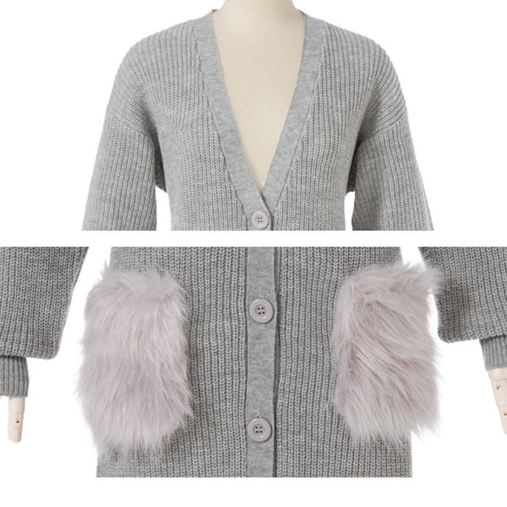 カーディガン ポケットファー ロング[品番：YU000041935]｜夢展望