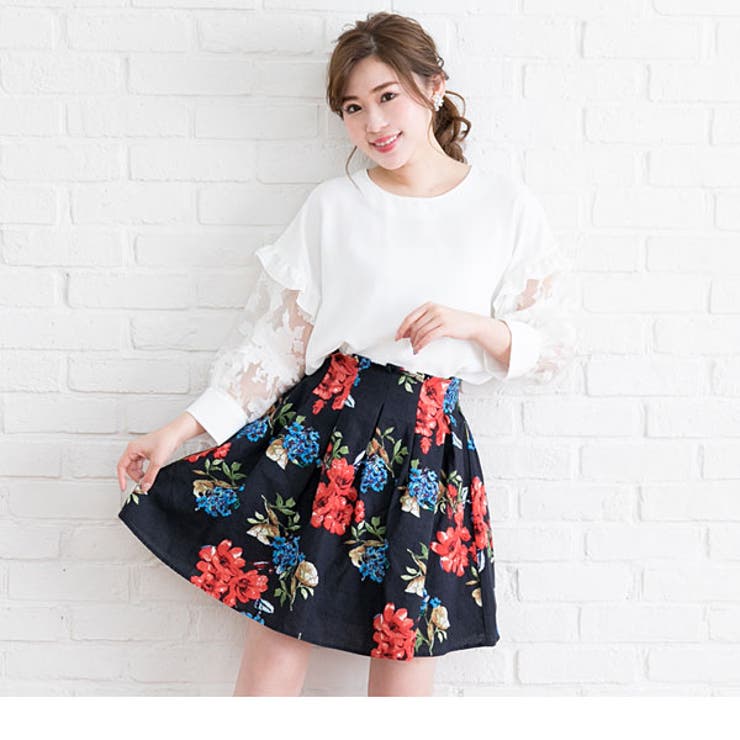 スカート ウエストタック 花柄[品番：YU000041309]｜夢展望