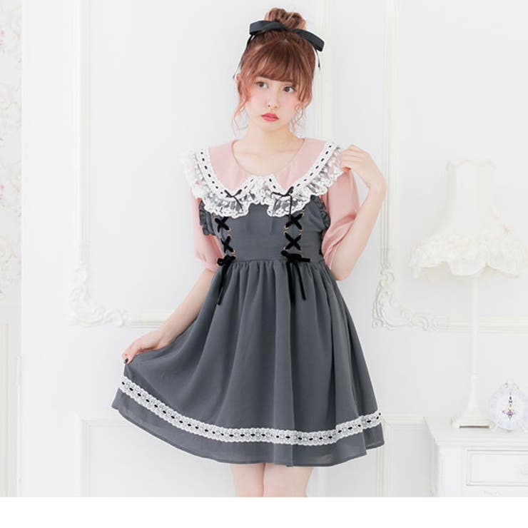 レースフリル襟上品リブカットソートップス|DML|PR|SW||][品番