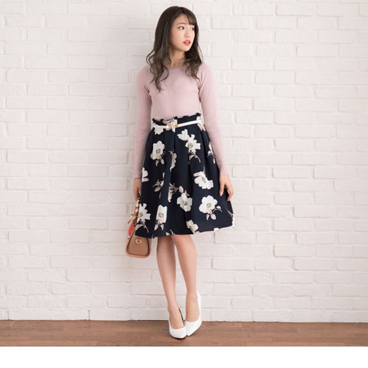 morphose 香水瓶柄 膝丈スカート 白 花柄シフォンスカート/洗える(ロング・マキシ丈スカート) | MK
