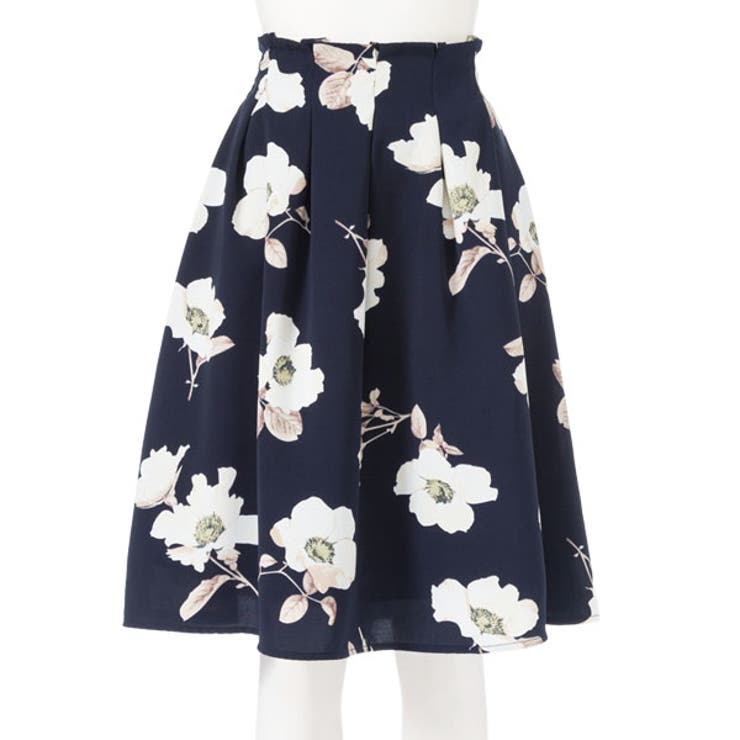 極美品♡ レオナール カンカン フレア スカート ひざ下丈 花柄 タック M 選べる花柄2タイプ♪ウエストタック&フレア膝丈スカート MaR