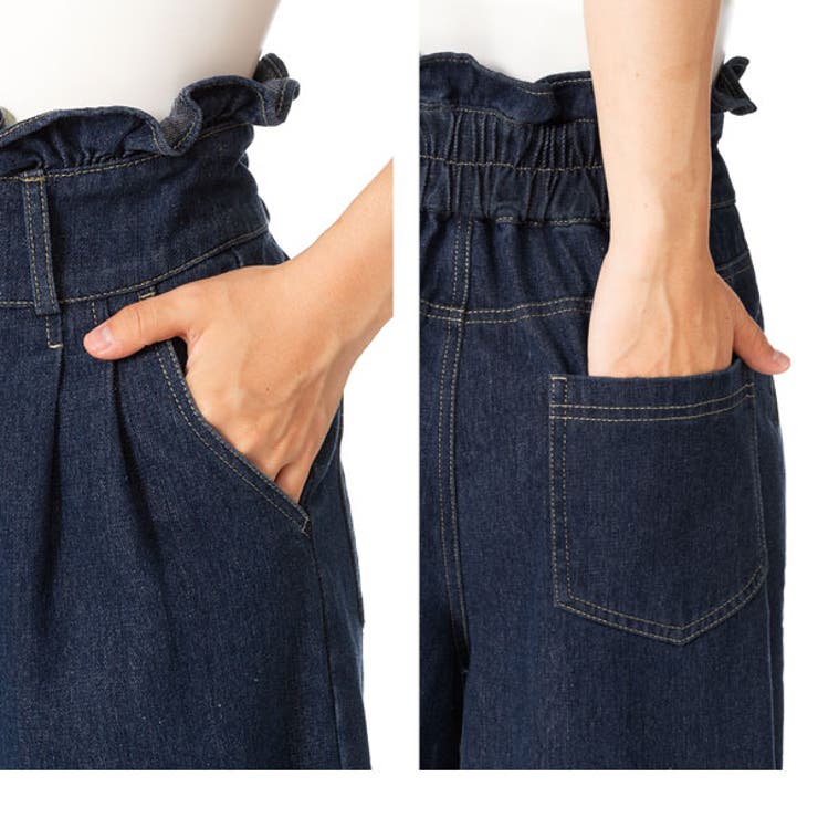 ウエストフリル切替ハイウエストデニムワイドパンツ|NL|CS