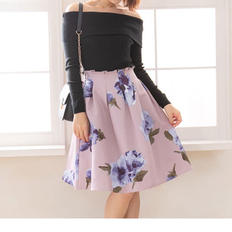 花柄フレアスカート ネイビーウエストバンド INGNI】花柄 フレア スカート ネイビー ベルト付き - メルカリ