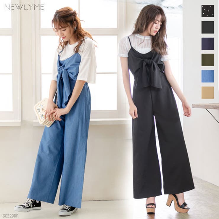 パンツ フロントリボン オールインワン[品番：YU000042612]｜夢展望