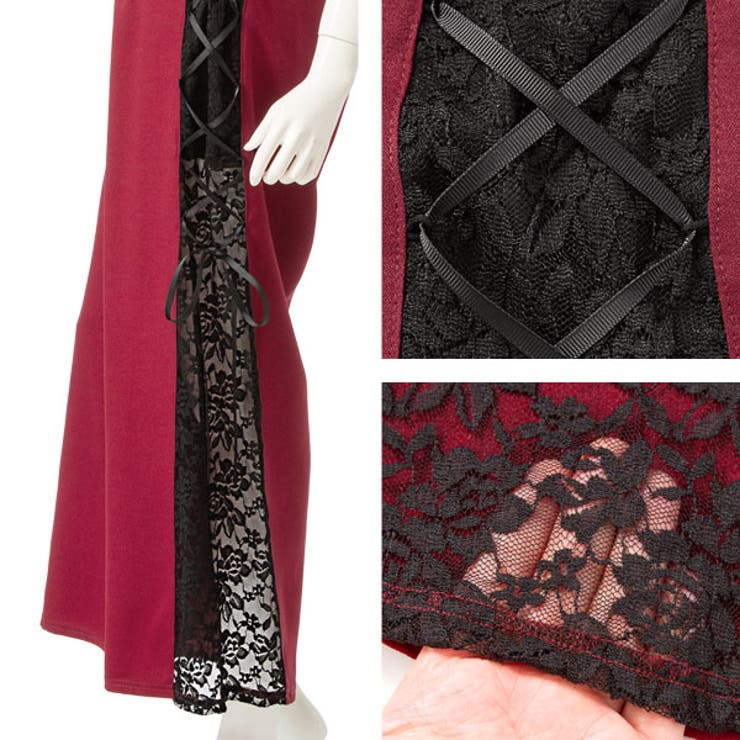 ワイドパンツ サイドレースアップ レース[品番：YU000043003]｜夢展望