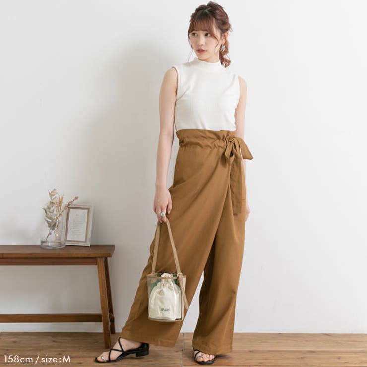 サイドリボン カシュクール ワイドパンツ[品番：YU000043924