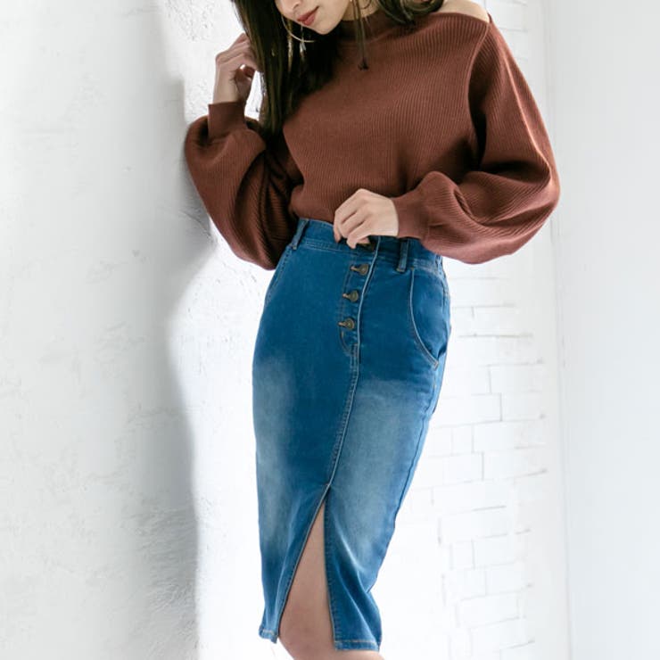 【KAREN MILLEN】ストレッチデニム スナッフルトリム スカート SOMETHING サムシング スカート SKT983 フレアスカート ロング丈