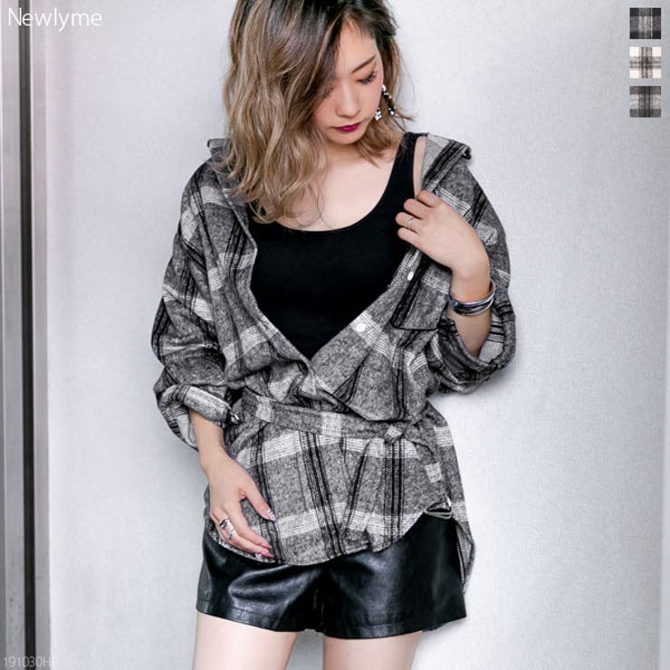 ビッグシルエットベルト付チェックシャツ|NL|CL|CS||][品番