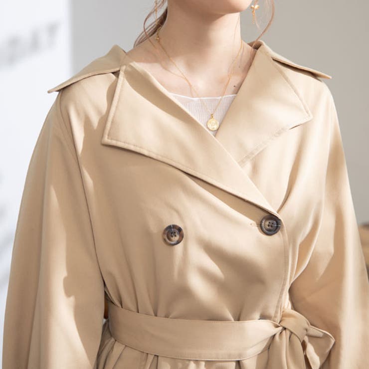 バックプリーツショートトレンチコート 韓国 オルチャン 夢展望[品番