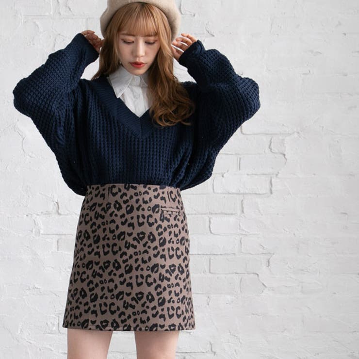 オーバーサイズ Vネック ニット[品番：YU000044635]｜夢展望