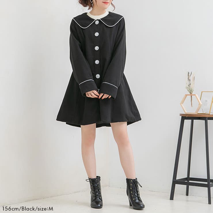 ビジュー釦セーラーカラーコート 韓国 オルチャン 夢展望[品番