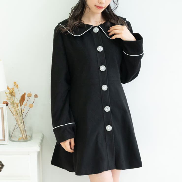 ビジュー釦セーラーカラーコート 韓国 オルチャン 夢展望[品番