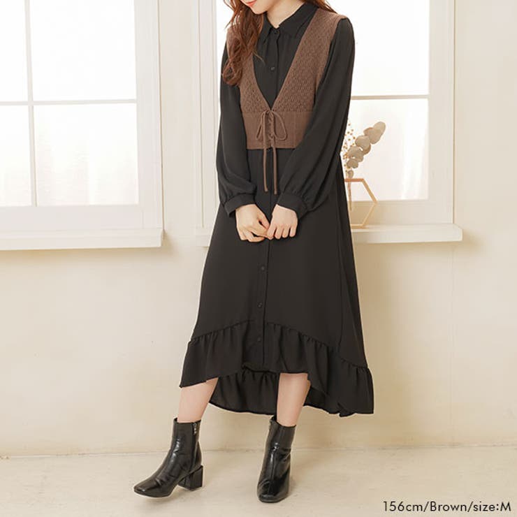 2WAYレースアップフラワー編みニットビスチェ 韓国 オルチャン 夢展望