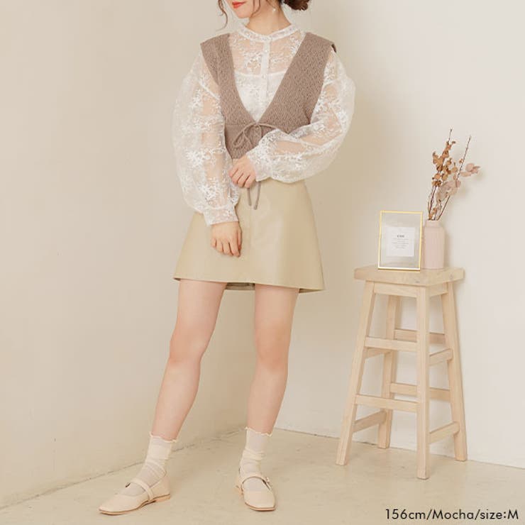 2WAYレースアップフラワー編みニットビスチェ 韓国 オルチャン 夢展望