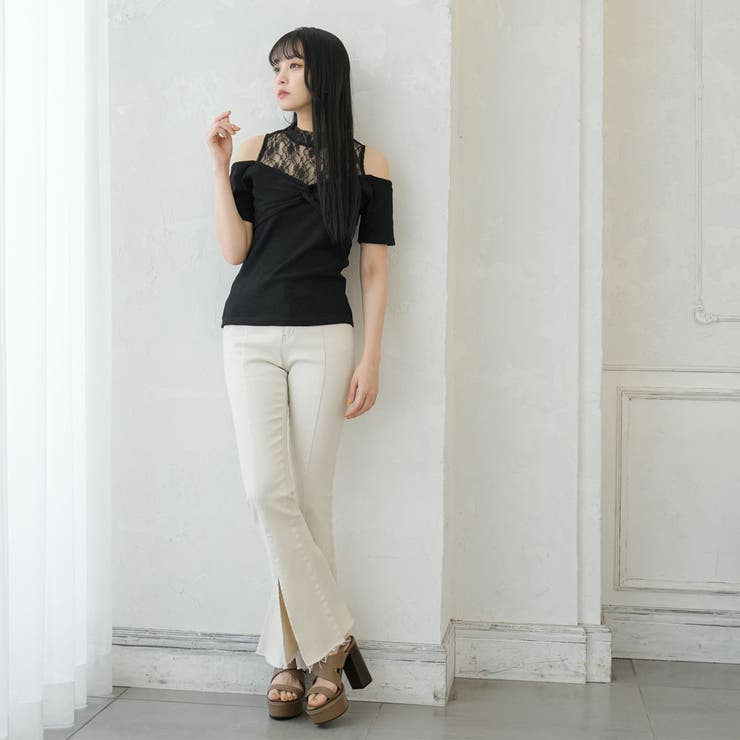 レースレイヤードテレコリブトップス 韓国 夢展望 | 夢展望 | 詳細画像3 