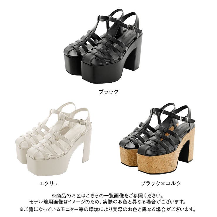 厚底グルカヒールスクエアサンダル 韓国 夢展望[品番