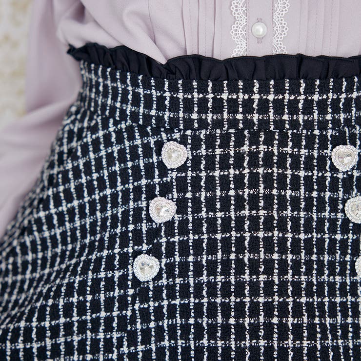 ハートビジューフリルツイードスカート 量産型 地雷系 夢展望 | DearMyLove | 詳細画像5 