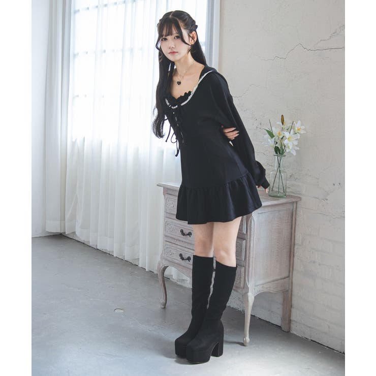 厚底ストレッチフィットロングブーツ 韓国 夢展望 ギャル アイドル Y2K