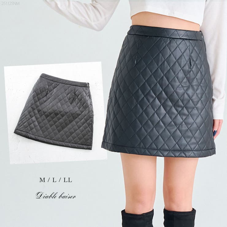 キルティングorプリーツ選べるフェイクレザースカート 韓国 夢展望