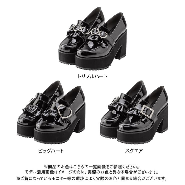キラキラストーンバックル厚底ローファーパンプス 量産型 地雷系