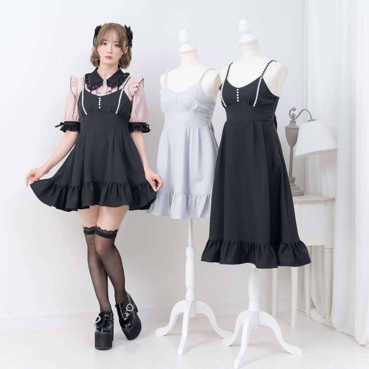 可愛いクリスマスツリーやギフトが！ パールスタッズリボンジャンスカ 夢展望[品番 地雷系 量産型 ワンピース