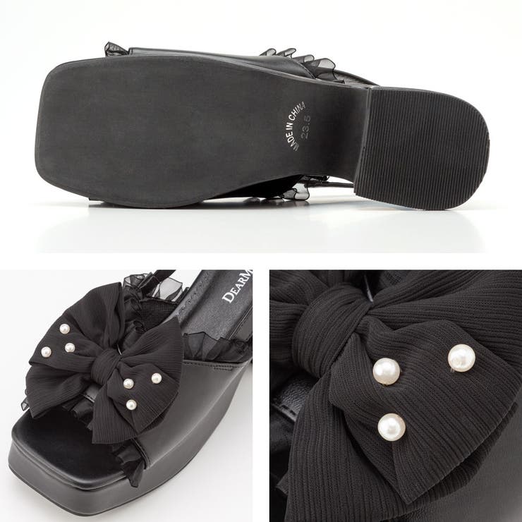 大きめパールリボンフリルミュールサンダル 量産型 地雷系 夢