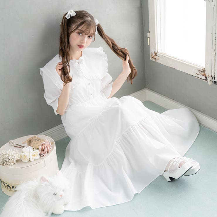 ビッグ襟セーラーティアードロングワンピース 量産型 地雷系 夢展望