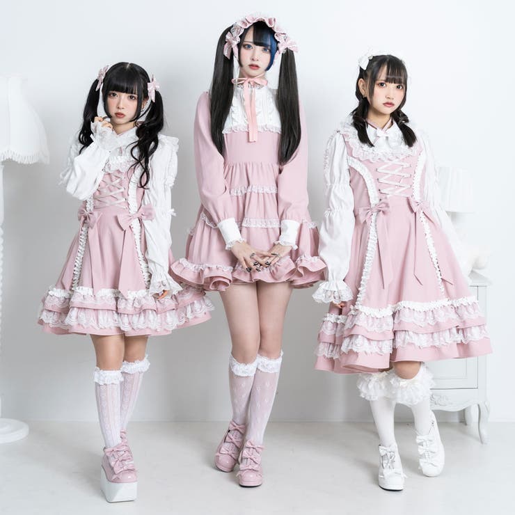 夢展望 デビル襟クロスフリルワンピース DearmyLove 地雷 量産 まとめ買い】【送料無料】デビル襟クロスフリルワンピース